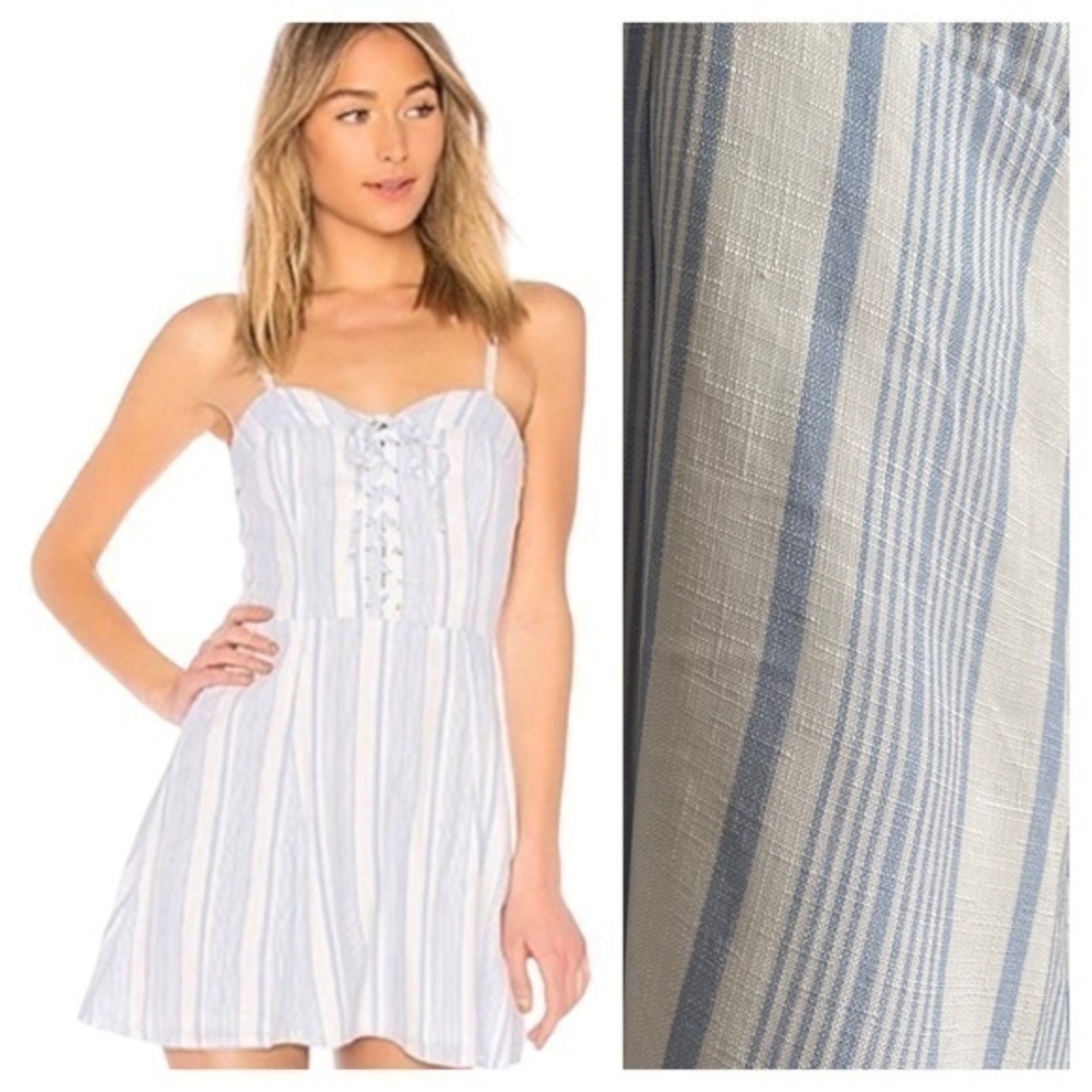 by the way Blue White Stripe Revolve Superdown Lace Up Libby Dress Medium